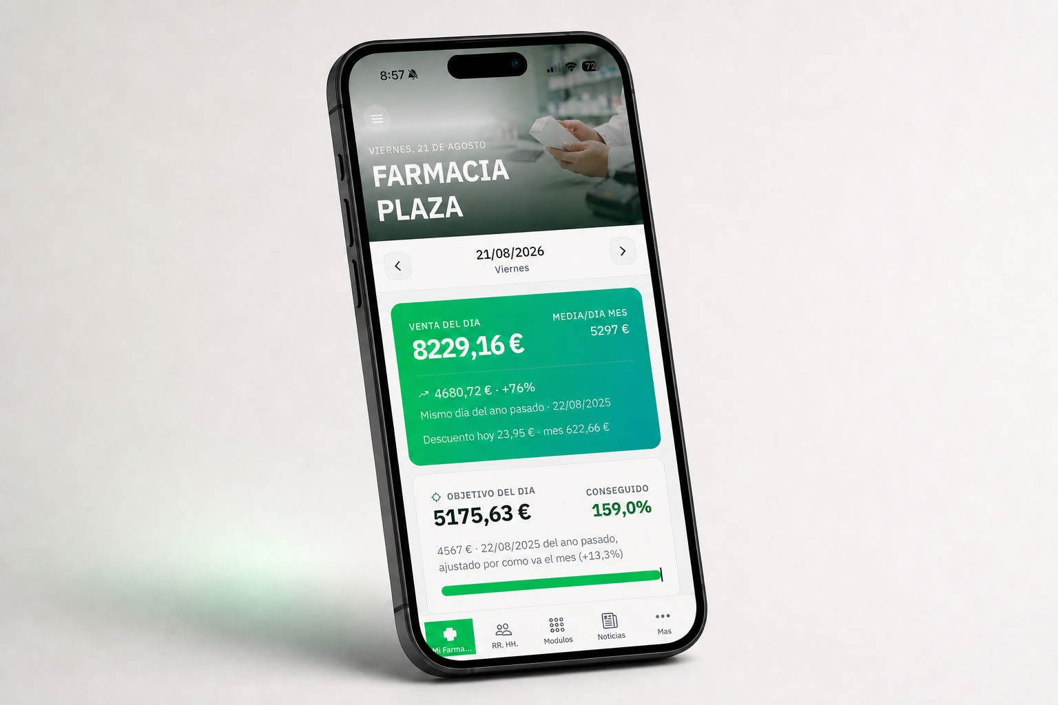 Mostrador de KeyFarma en un iPhone