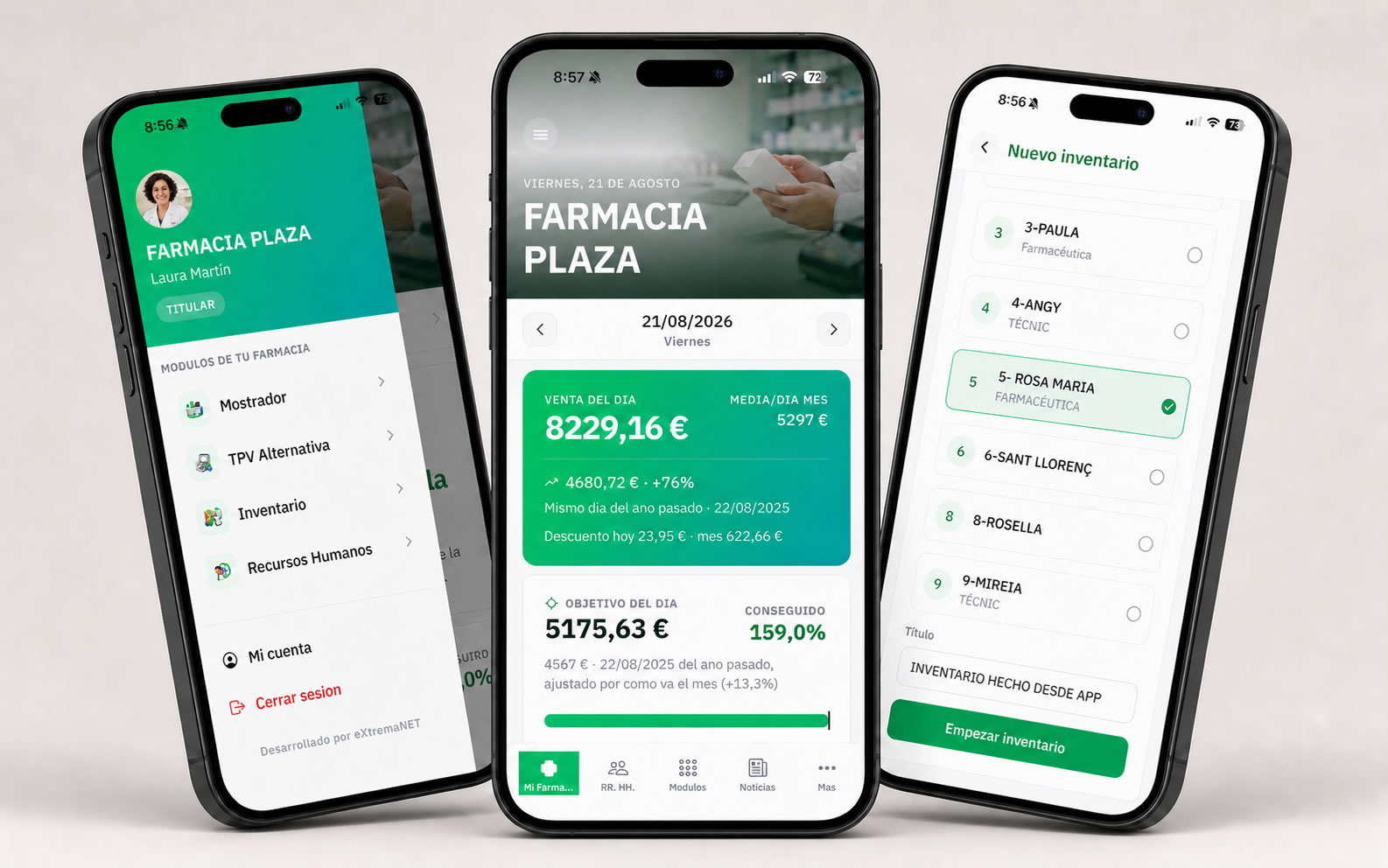Distintas pantallas de la app móvil KeyFarma