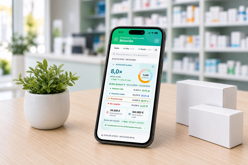 App móvil de KeyFarma con los indicadores de la farmacia